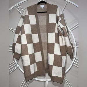GILLI Checker Graphic Open-Front Sweater Cardigan